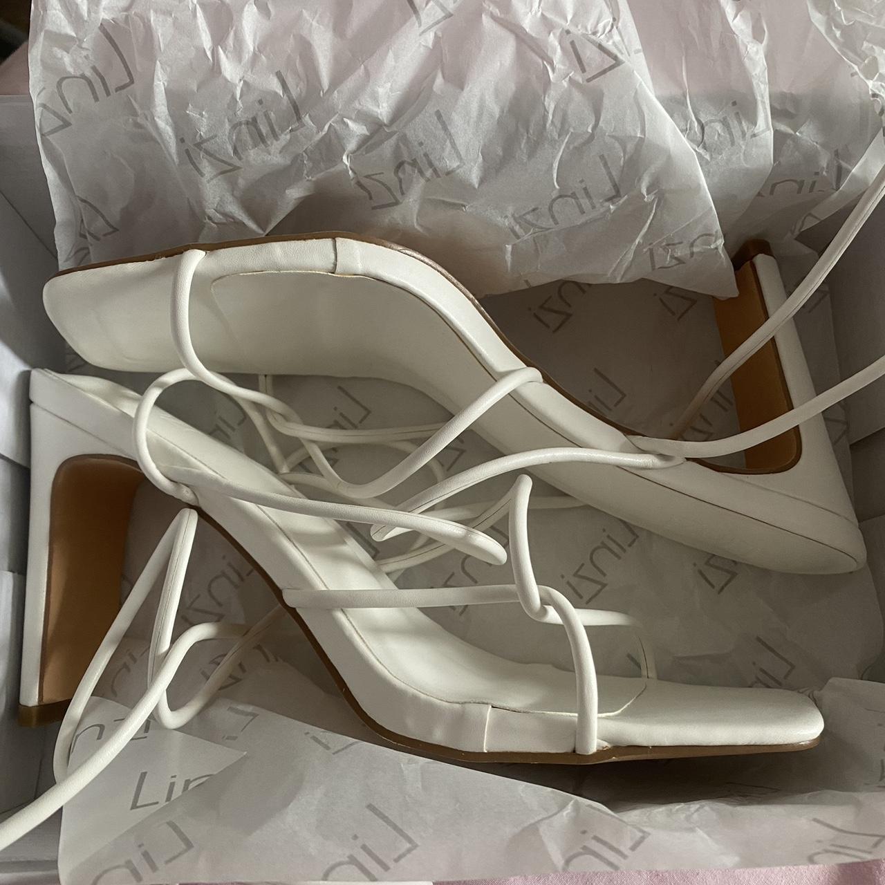white lace up heels - worn once - has what i... - Depop