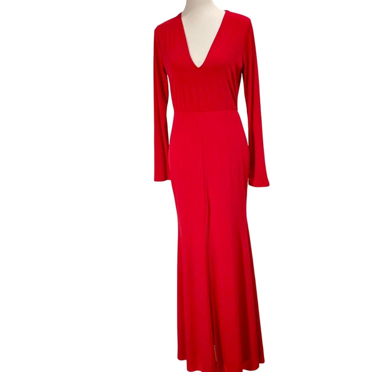 Vintage 90s Red Slinky Long Sleeve Maxi Dress High... | Depop