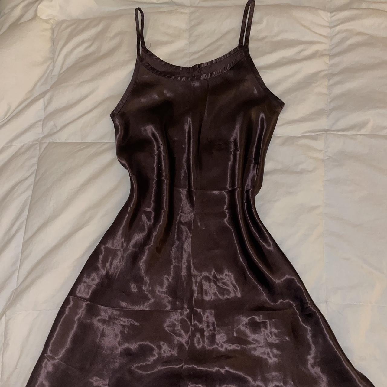 dark purple satin mini slip dress fits an xs-m - Depop