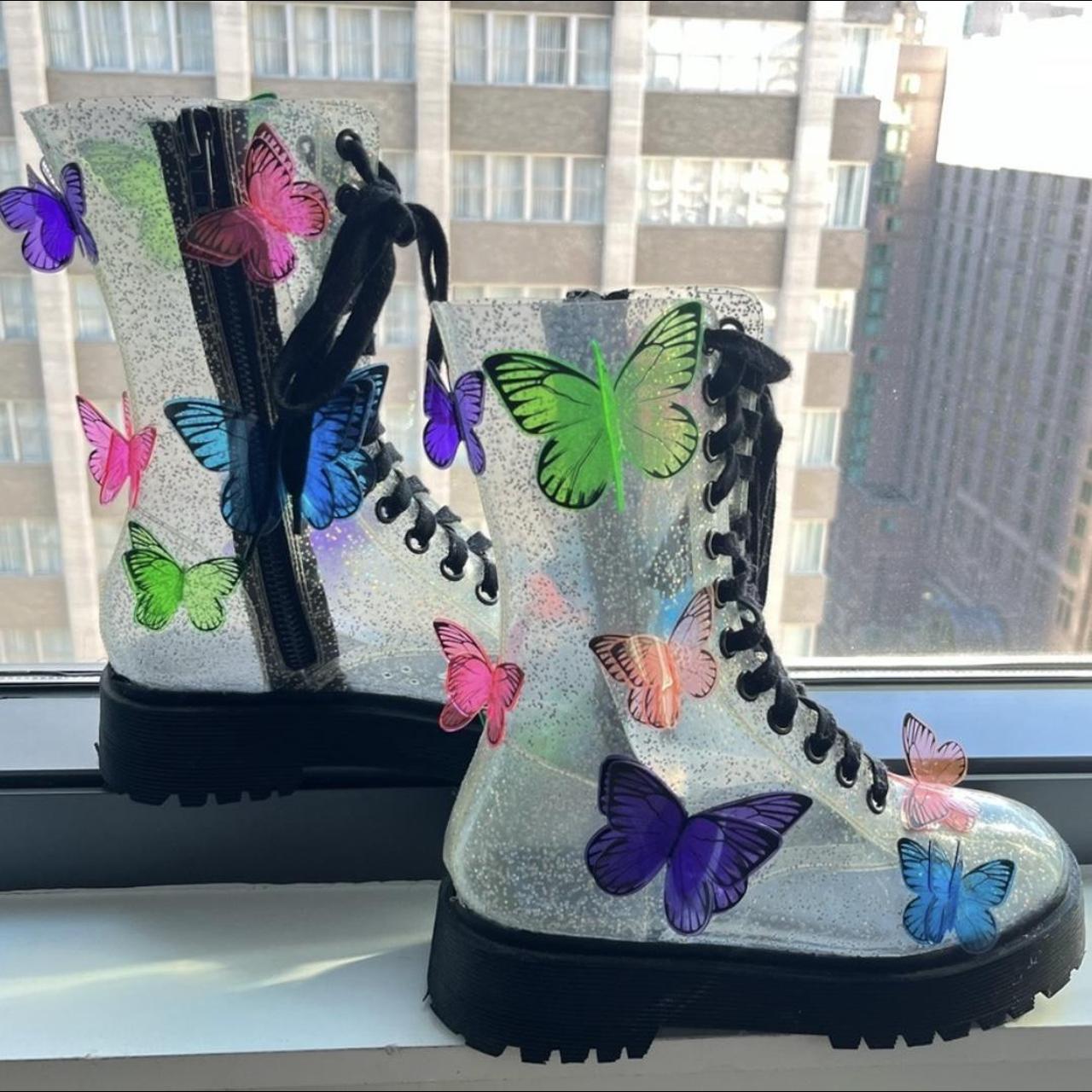 dolls kill holographic butterfly boots