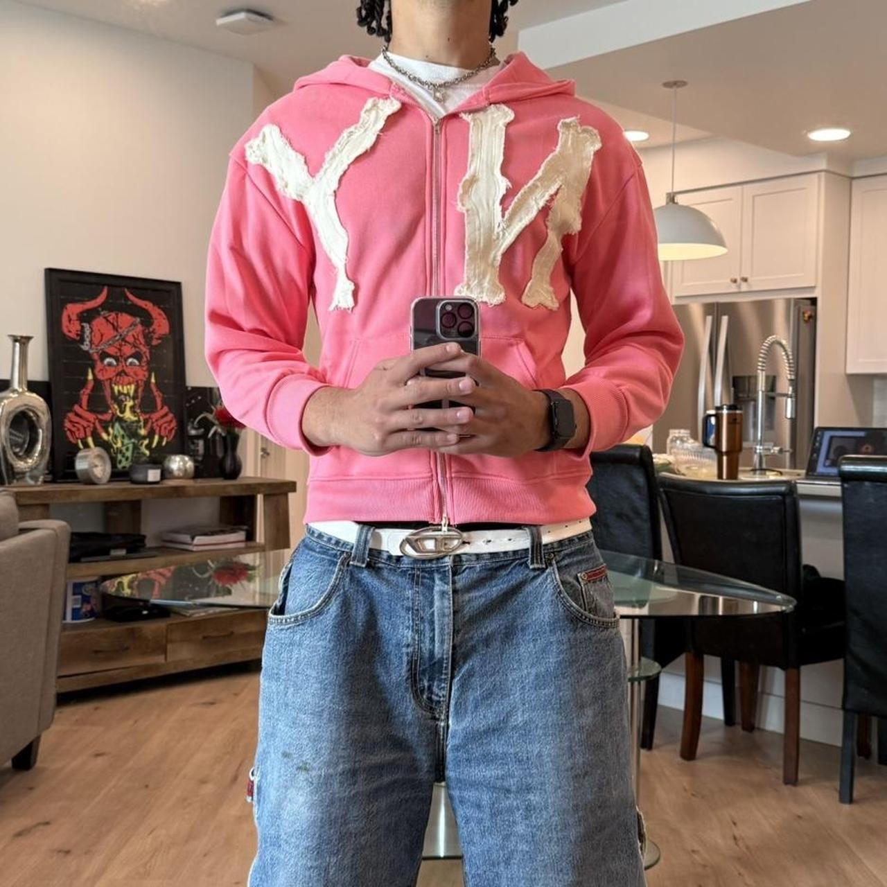 Distressed Pink New York Yankees Hoodie! Pink and... Depop