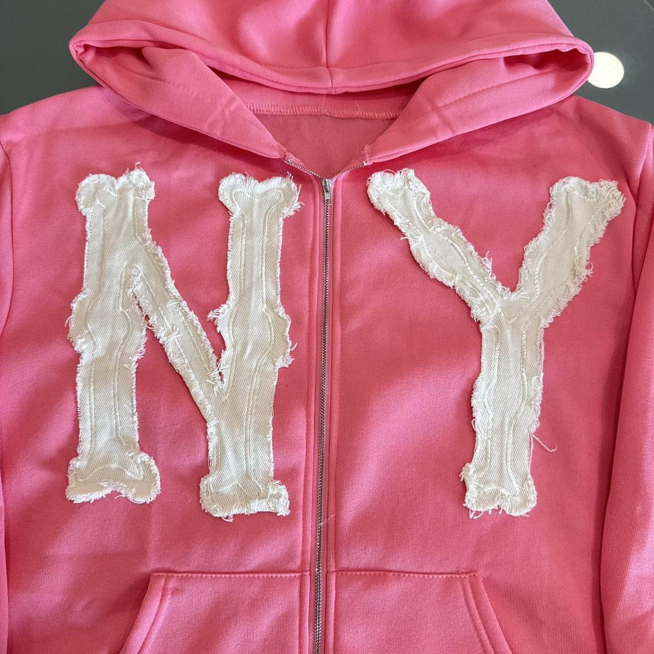 Distressed Pink New York Yankees Hoodie! Pink and... Depop