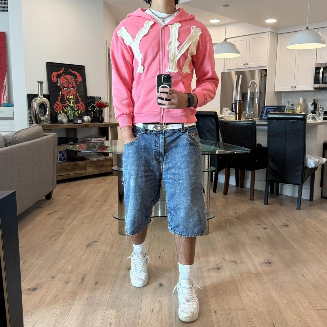 Distressed Pink New York Yankees Hoodie! Pink and... Depop