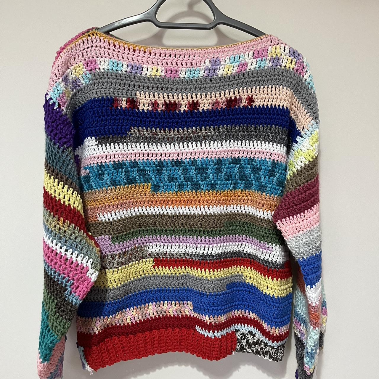 Crochet rainbow oversized jumper made from acrylic