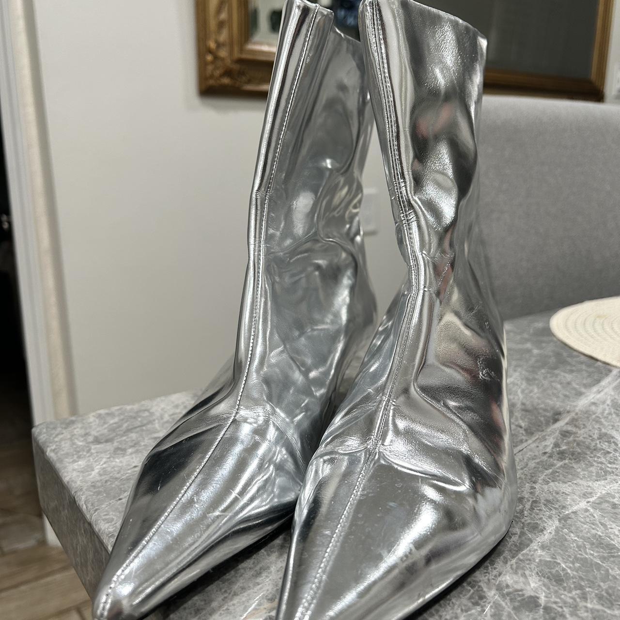 Silver boots-metallic - Depop