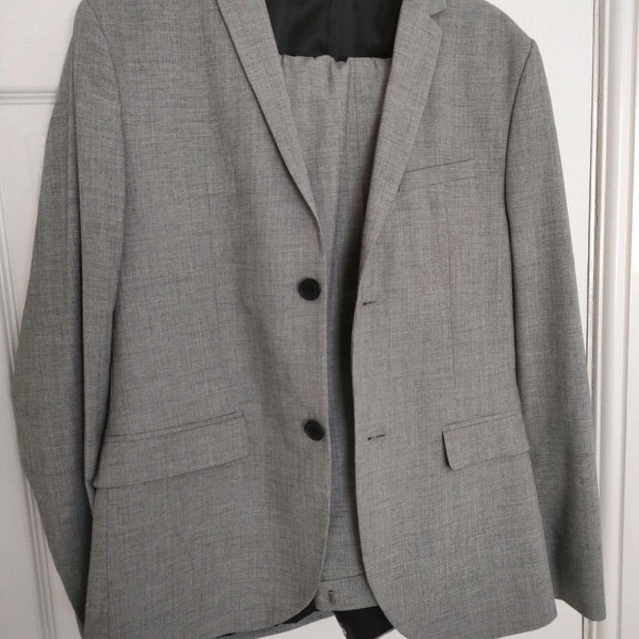 H&M mens grey suit jacket & trousers size small... - Depop