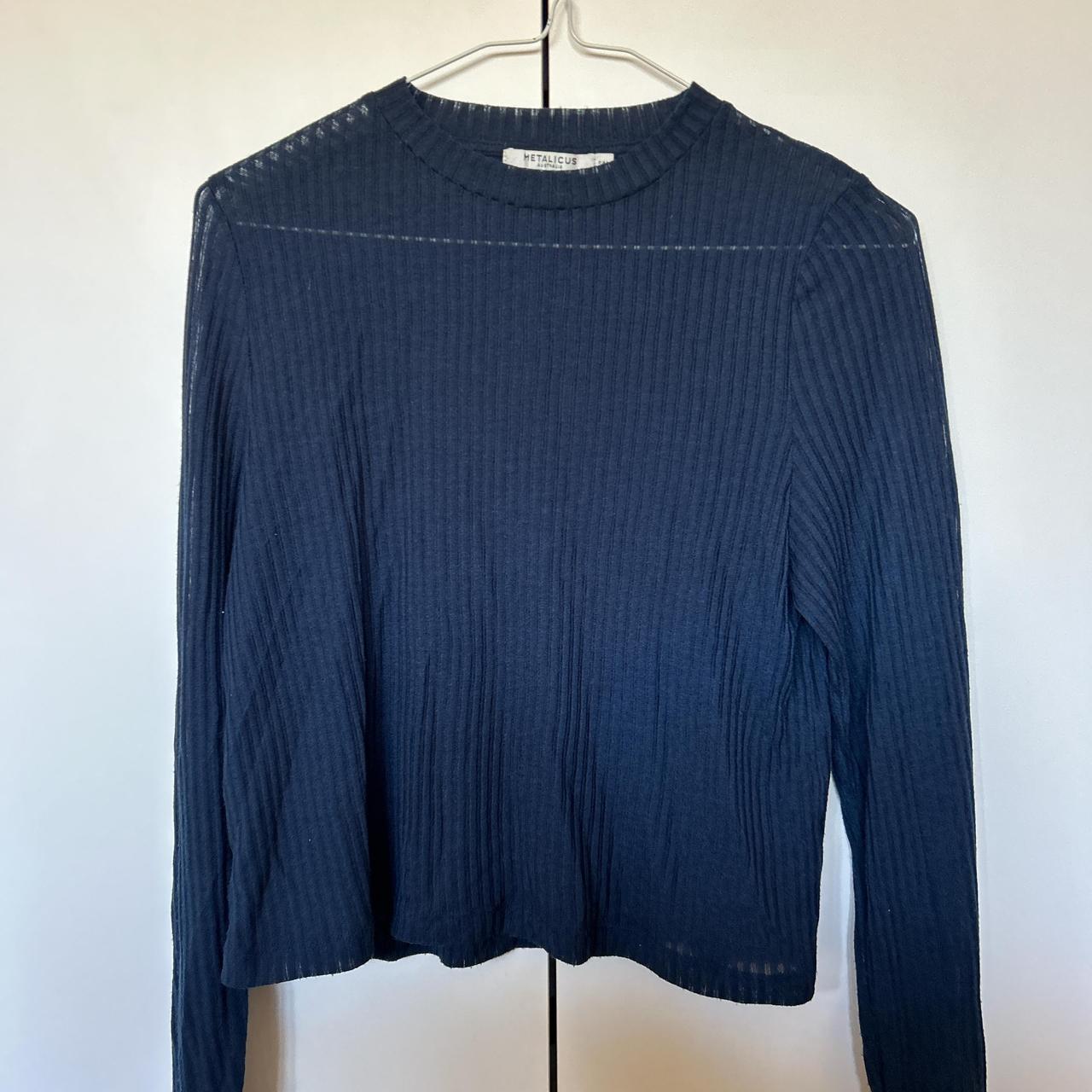 Sheer Navy Long Sleeve Top Metalicus Size S/M - Depop