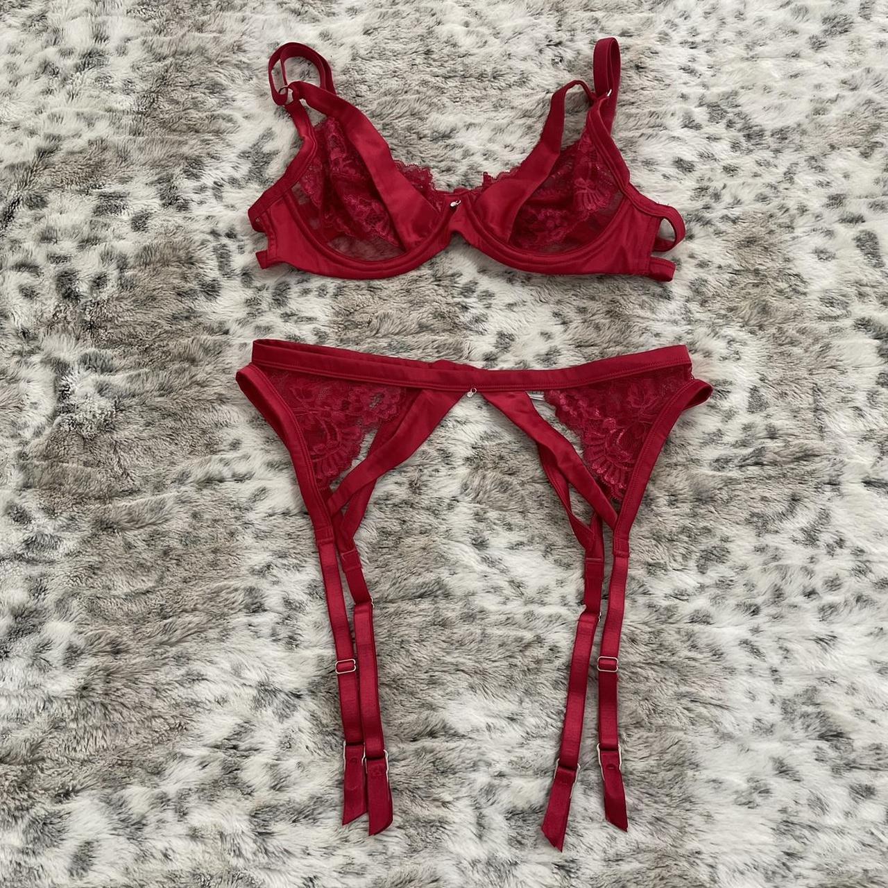 BRAS N THINGS red bra & suspenders set ♡ both... Depop