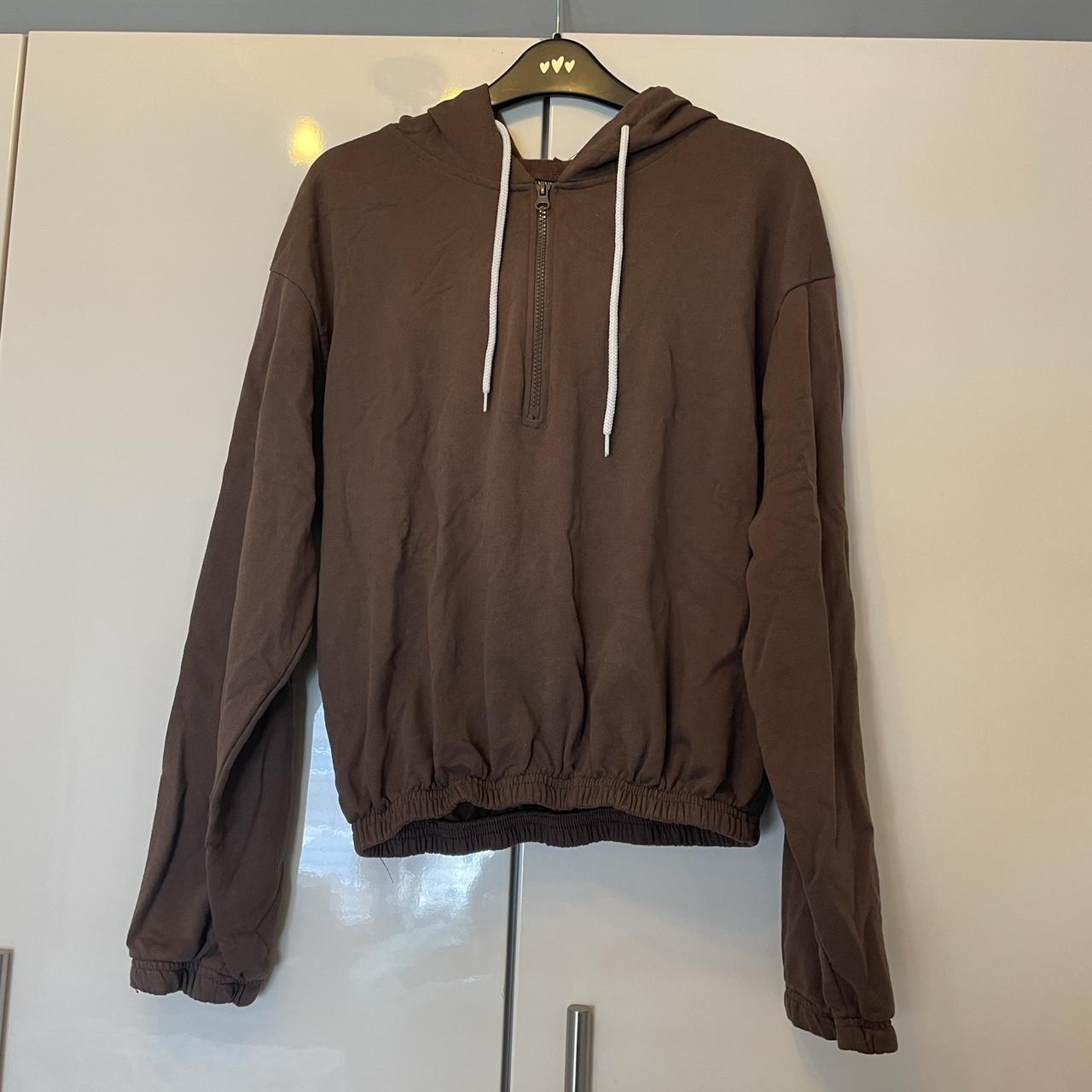 Brown quarter zip hoodie from I saw it first! Depop