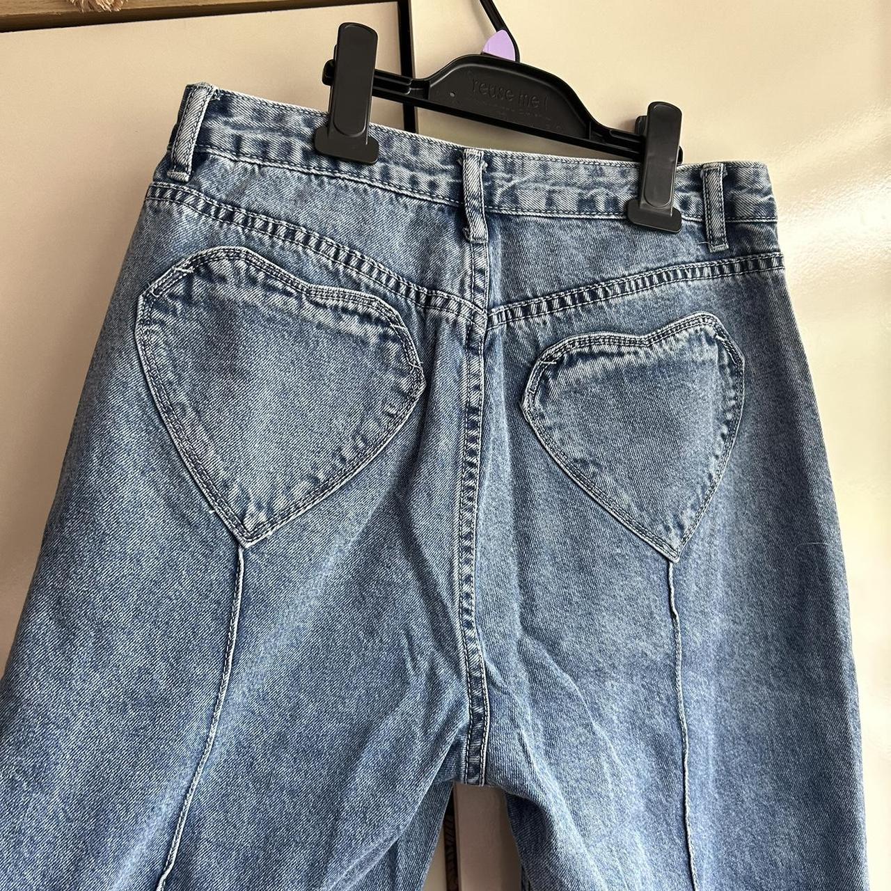 shein heart pocket denim jeans! so so cute only... - Depop