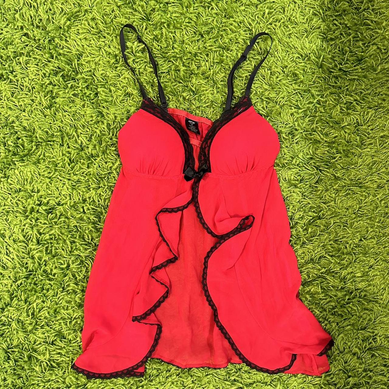 Red Babydoll Top ♡ flowy top ♡ black lace edges ♡... Depop