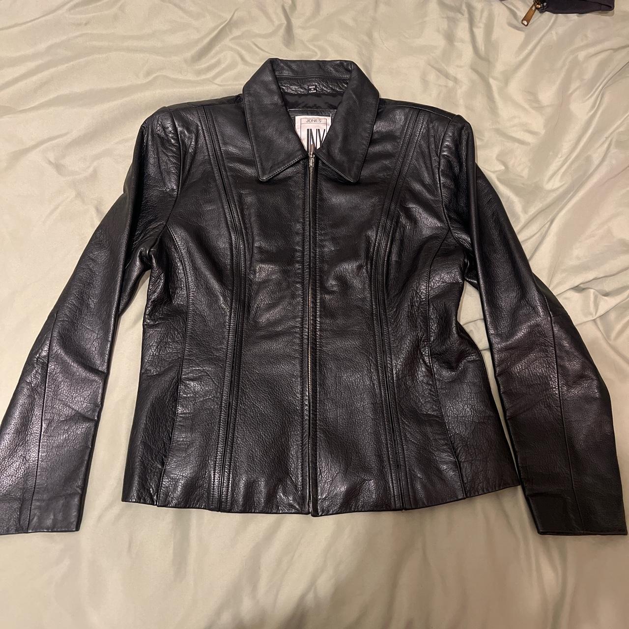 JONES NEW YORK LEATHER JACKET perfect condition and... - Depop