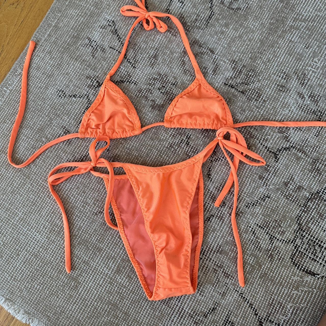 Neon orange high cut bikini - Depop