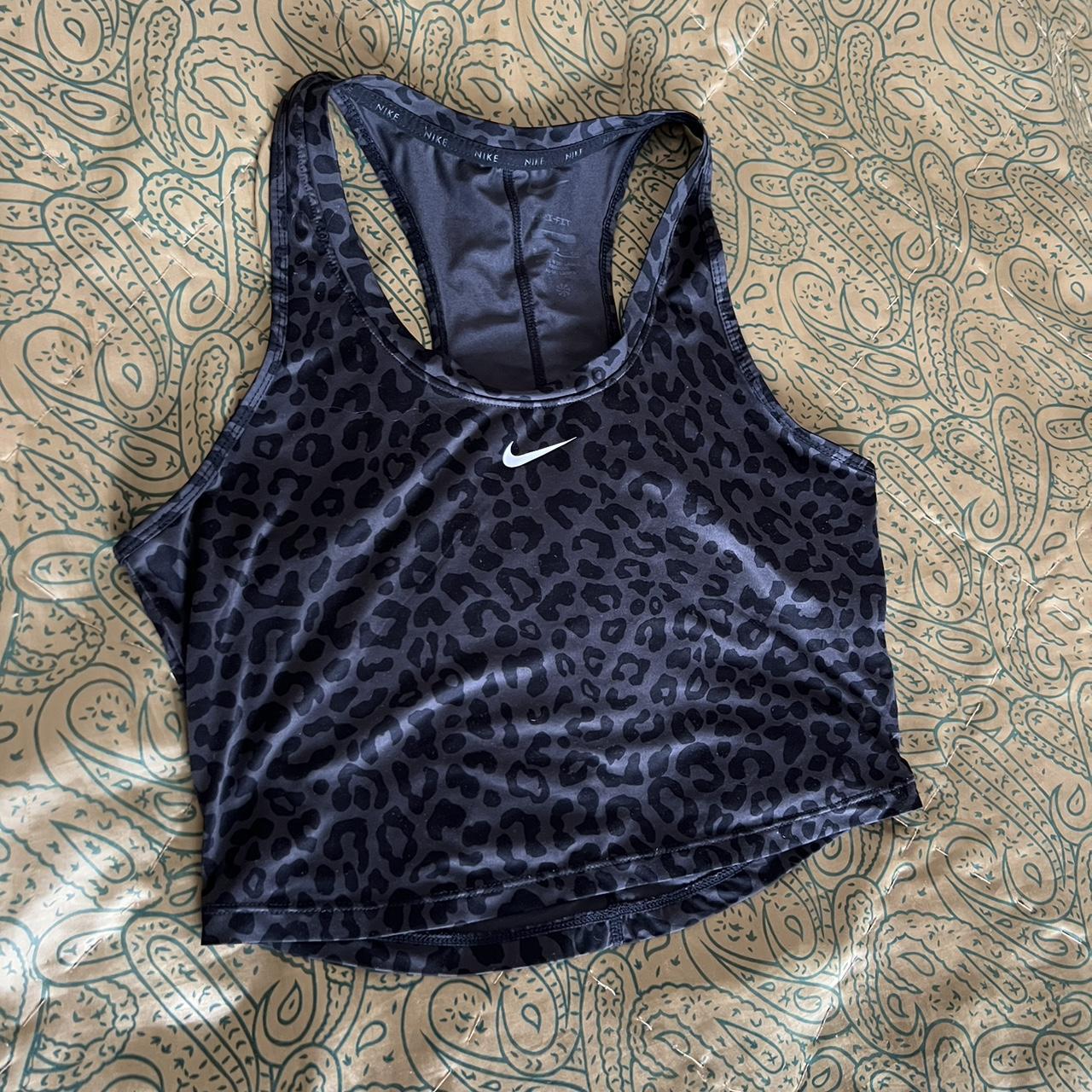 Nike sports top black & grey leopard print sports... - Depop