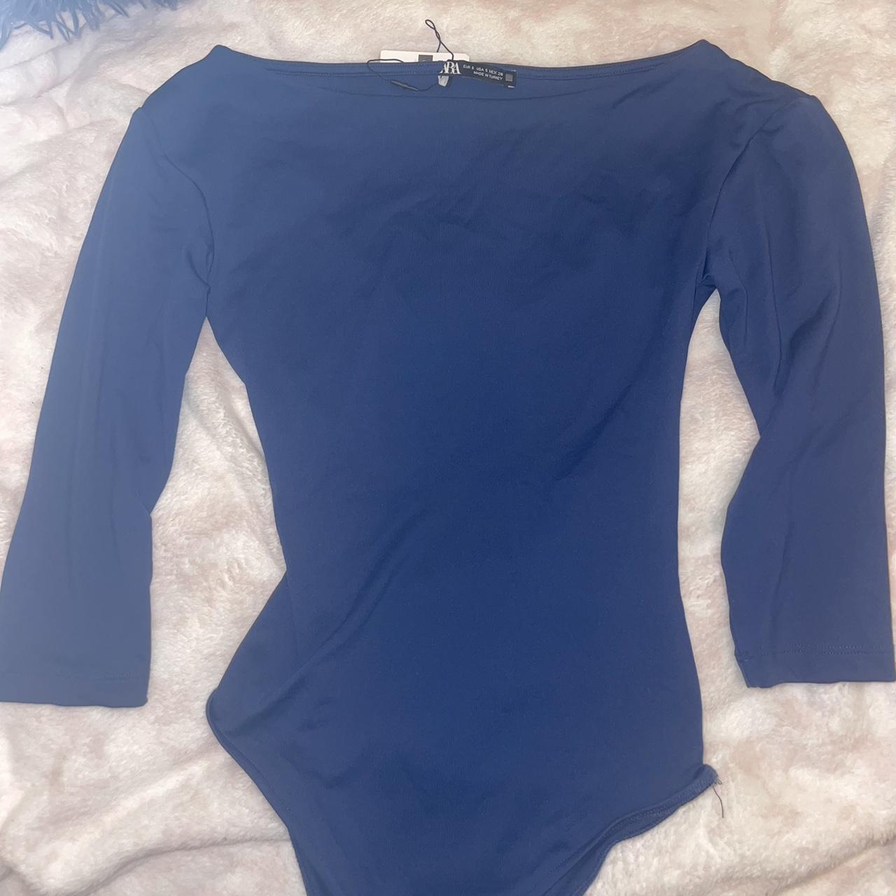 Navy Blue Zara Bodysuit Boatneck Super soft and... Depop