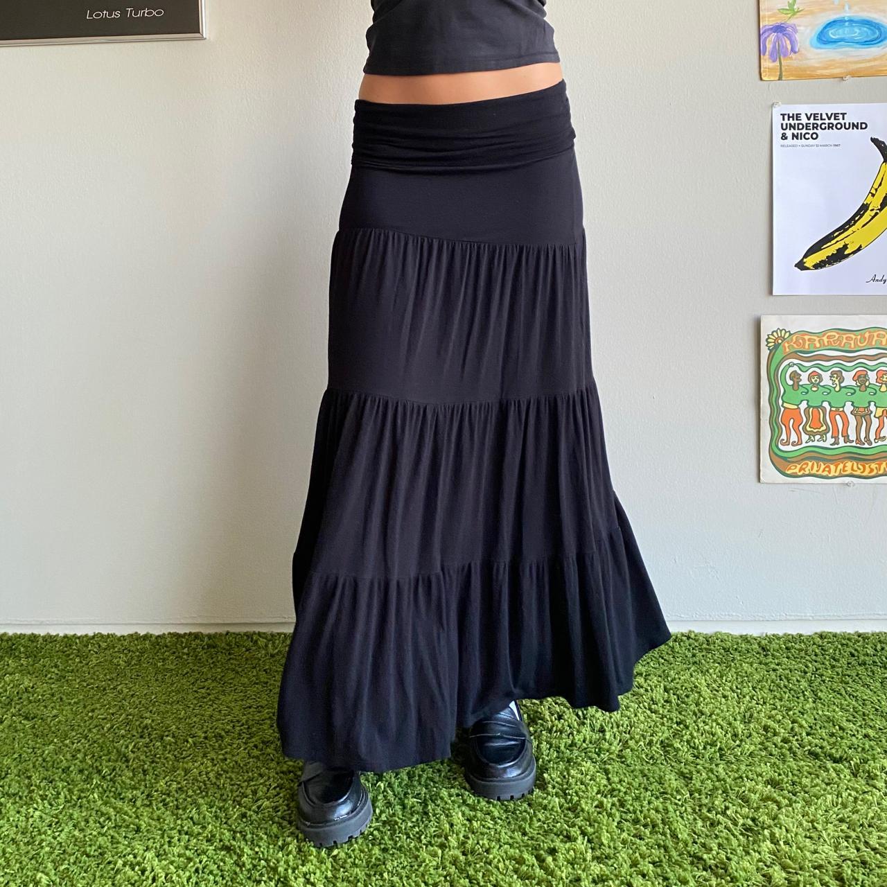 black tiered maxi skirt! super pretty long black... - Depop