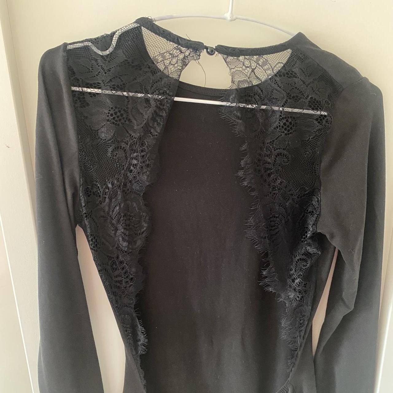 shein black open back lace detail bodysuit Size... - Depop