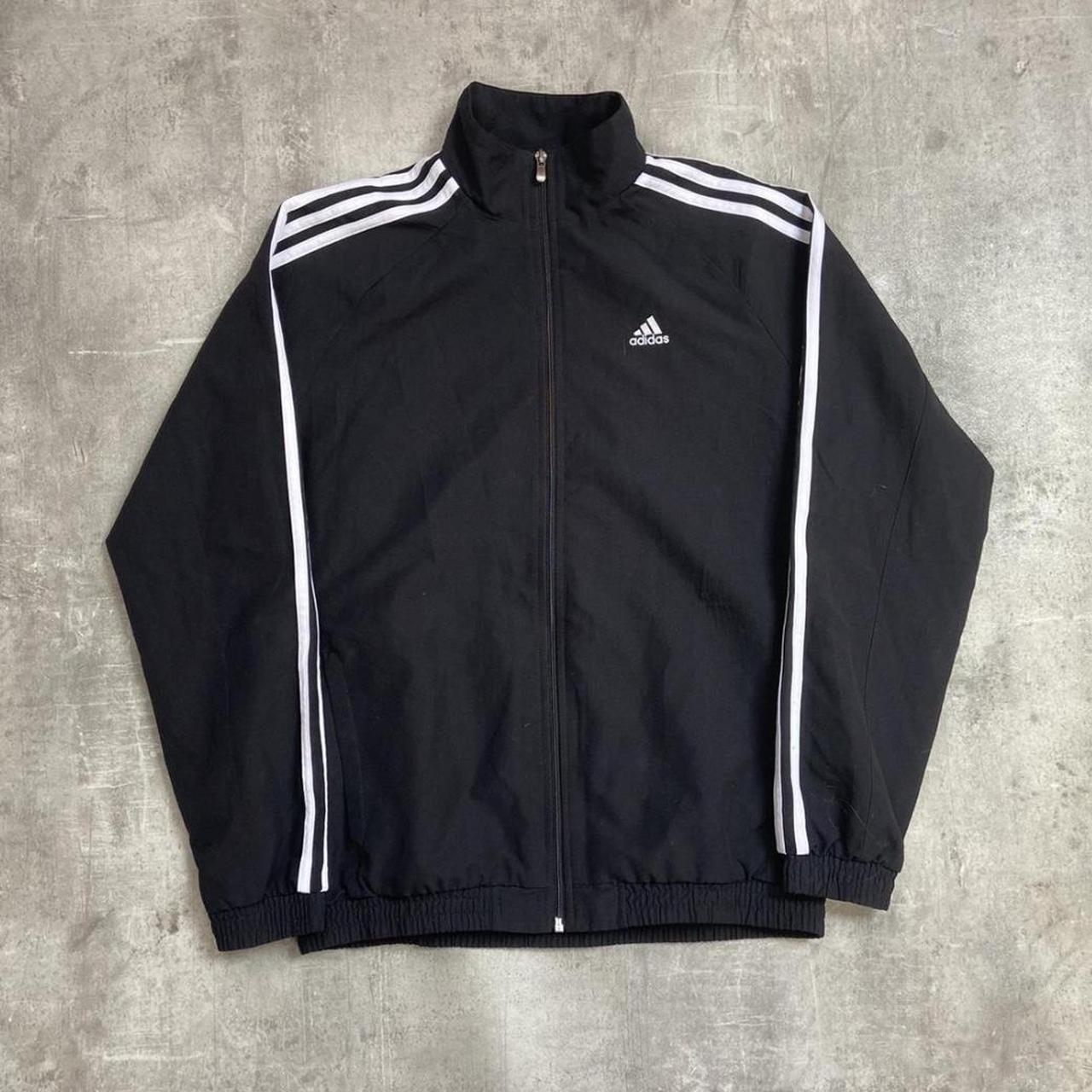 Classic adidas track jacket in black and white Size... - Depop