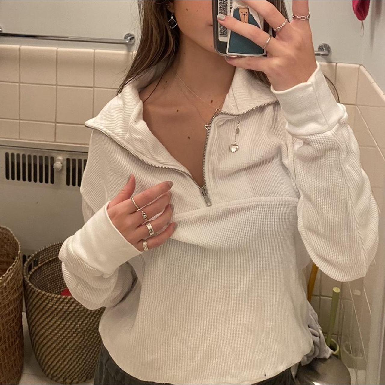 Perfect quality brandy Melville white quarter zip... Depop