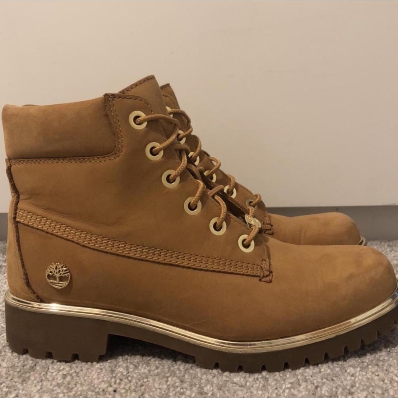 Timberland Tan and Gold Boots | Depop