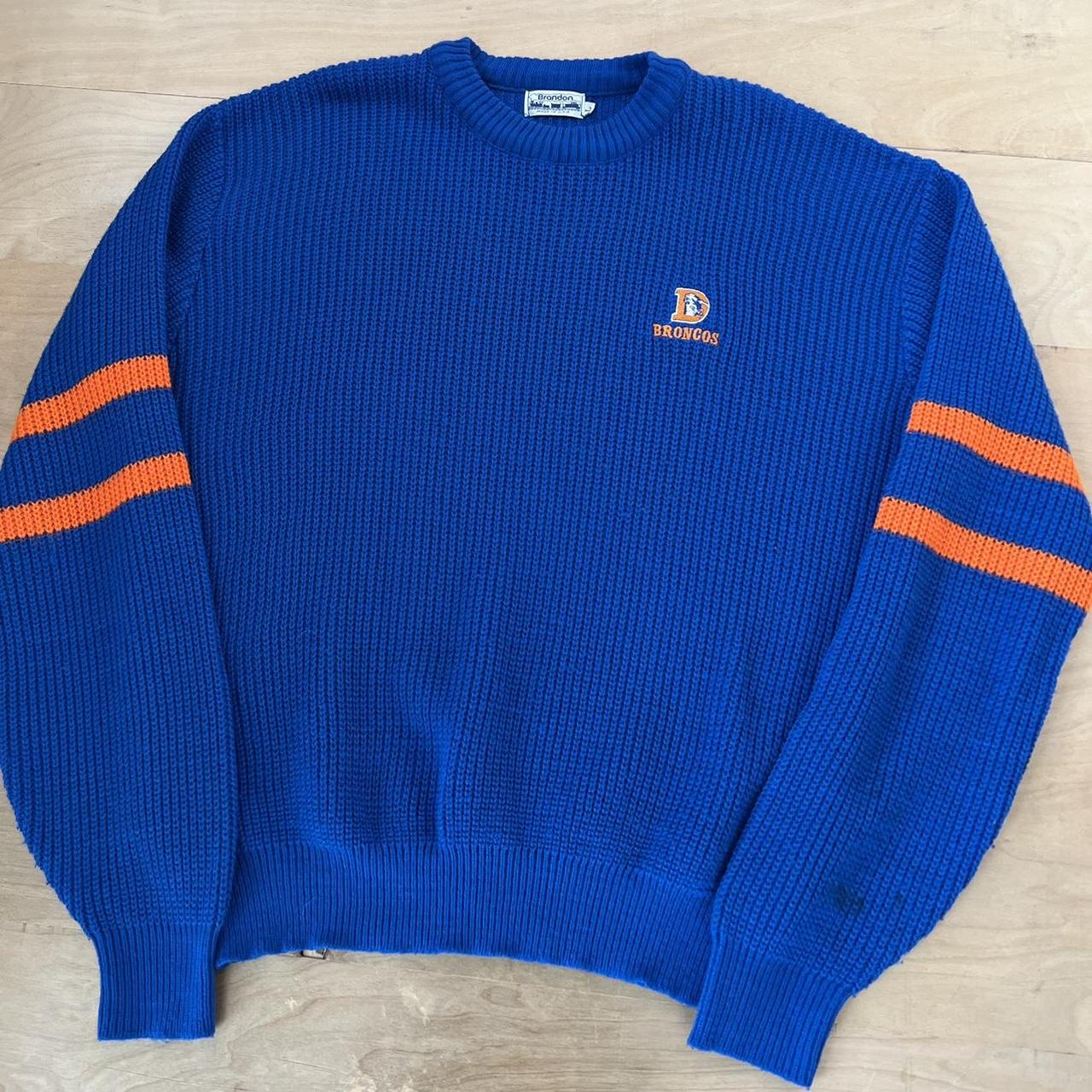 Vintage Denver Broncos Sweater Large Blue 80s Knit - Depop