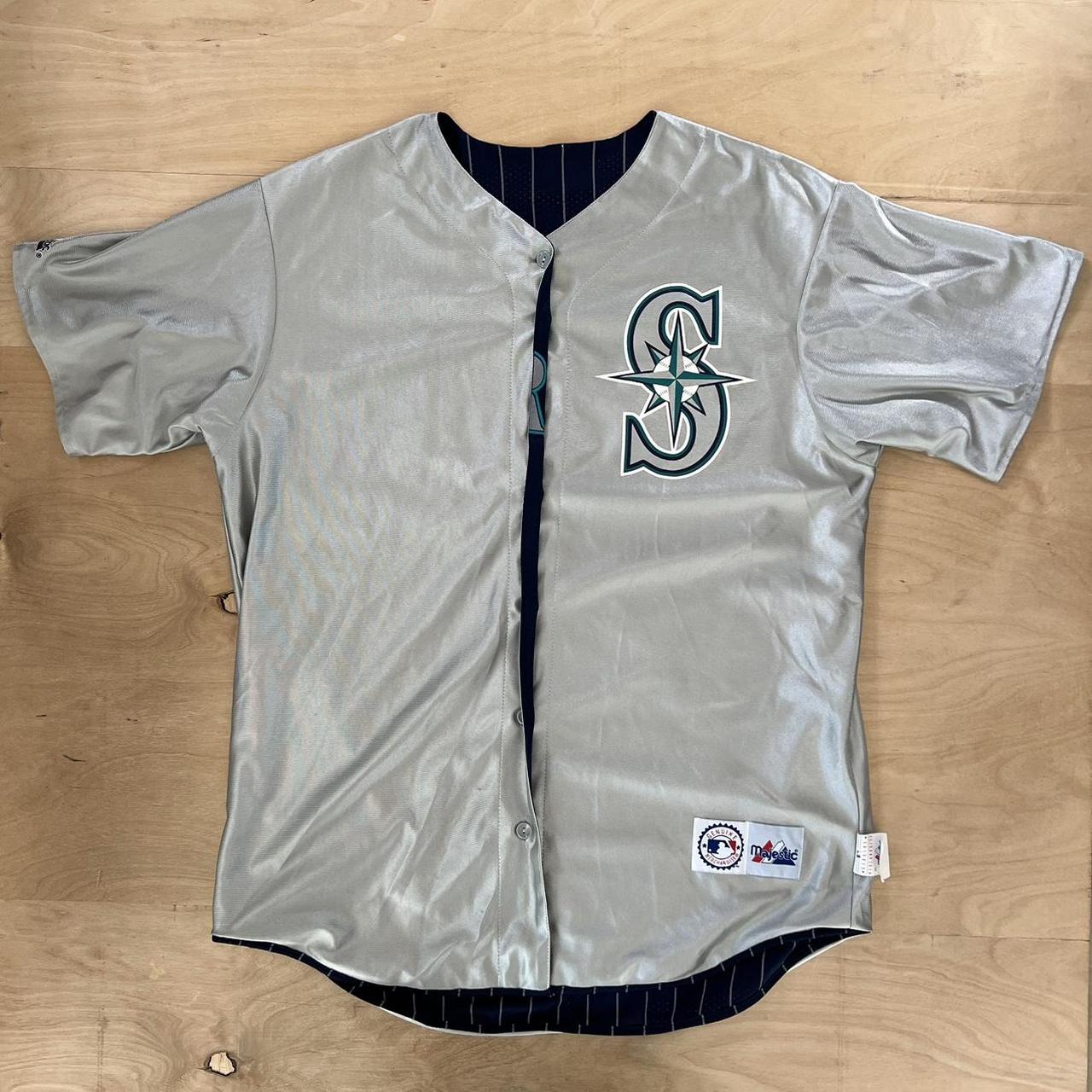 90s Vtg Seattle Mariners Majestic Green White Striped mens Jersey