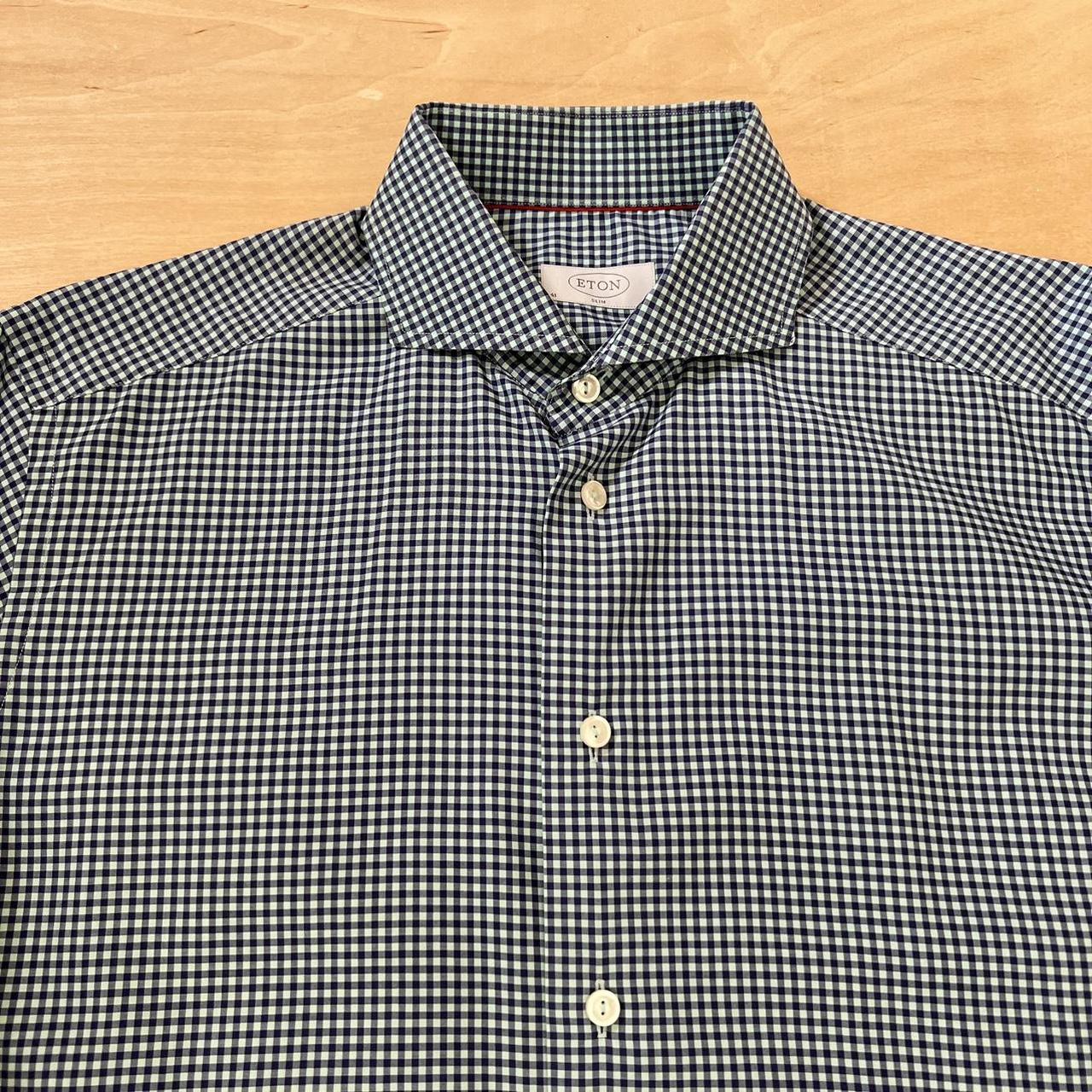 Eton Dress Shirt 16 Blue Teal Checkered Slim... Depop