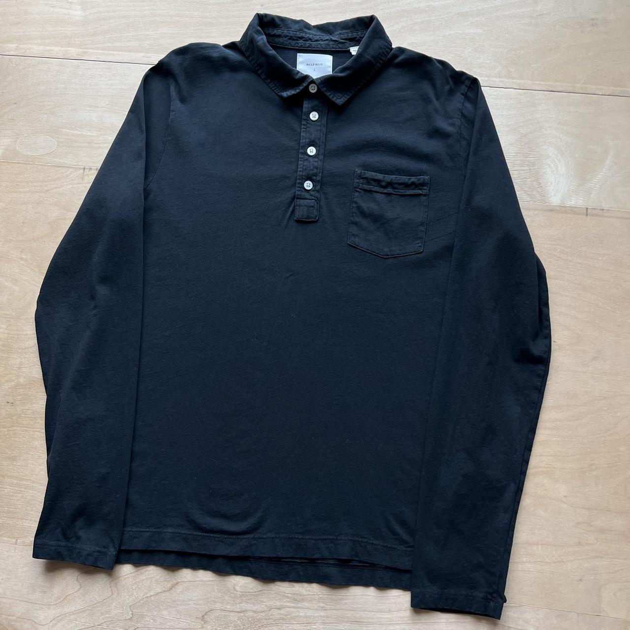 Billy Reid Long Sleeve Polo Shirt L Black Casual... - Depop