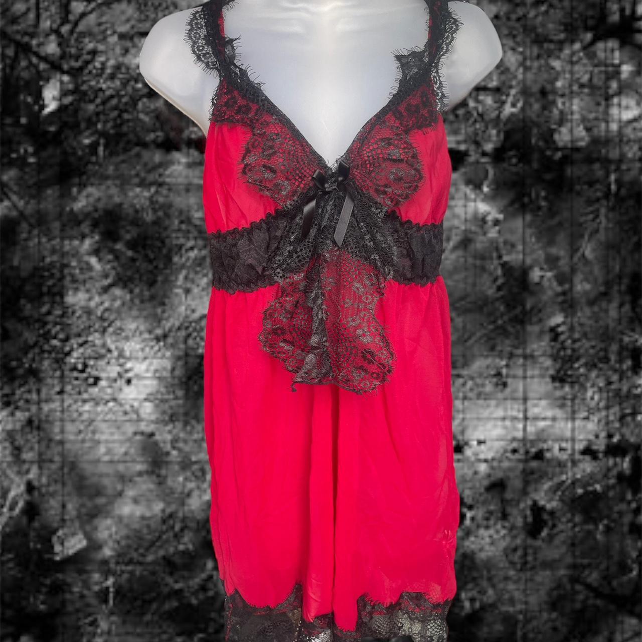 gorgeous red and black lace dress with a cute little... - Depop