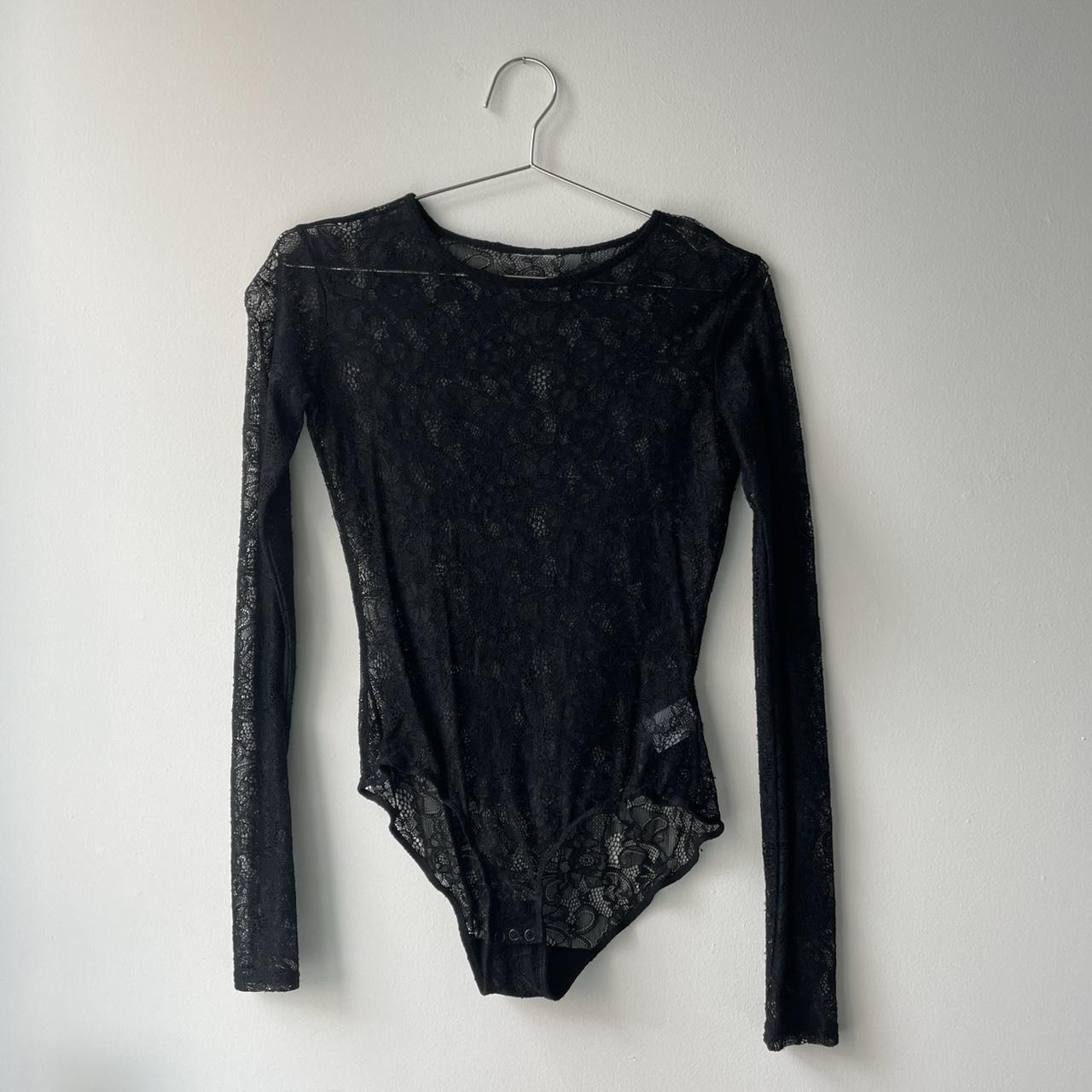 black lace bodysuit 🦢 great condition. best fit for... - Depop