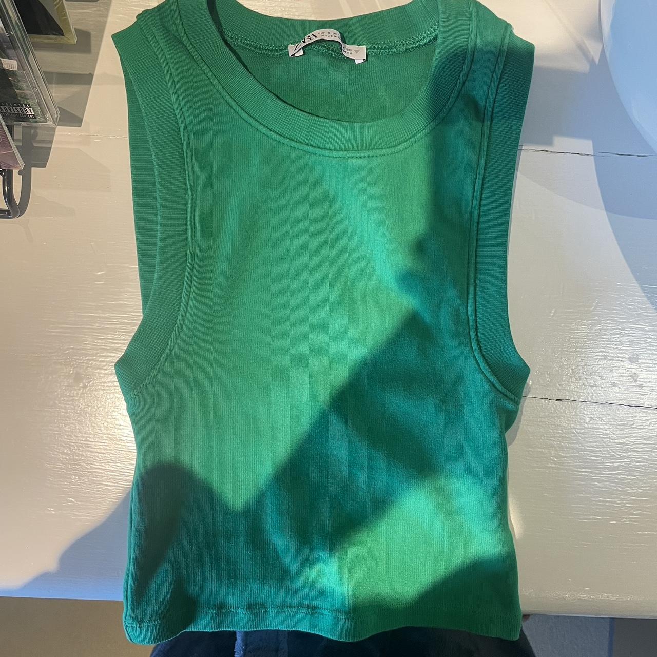 Green cropped zara halter neck vest Depop