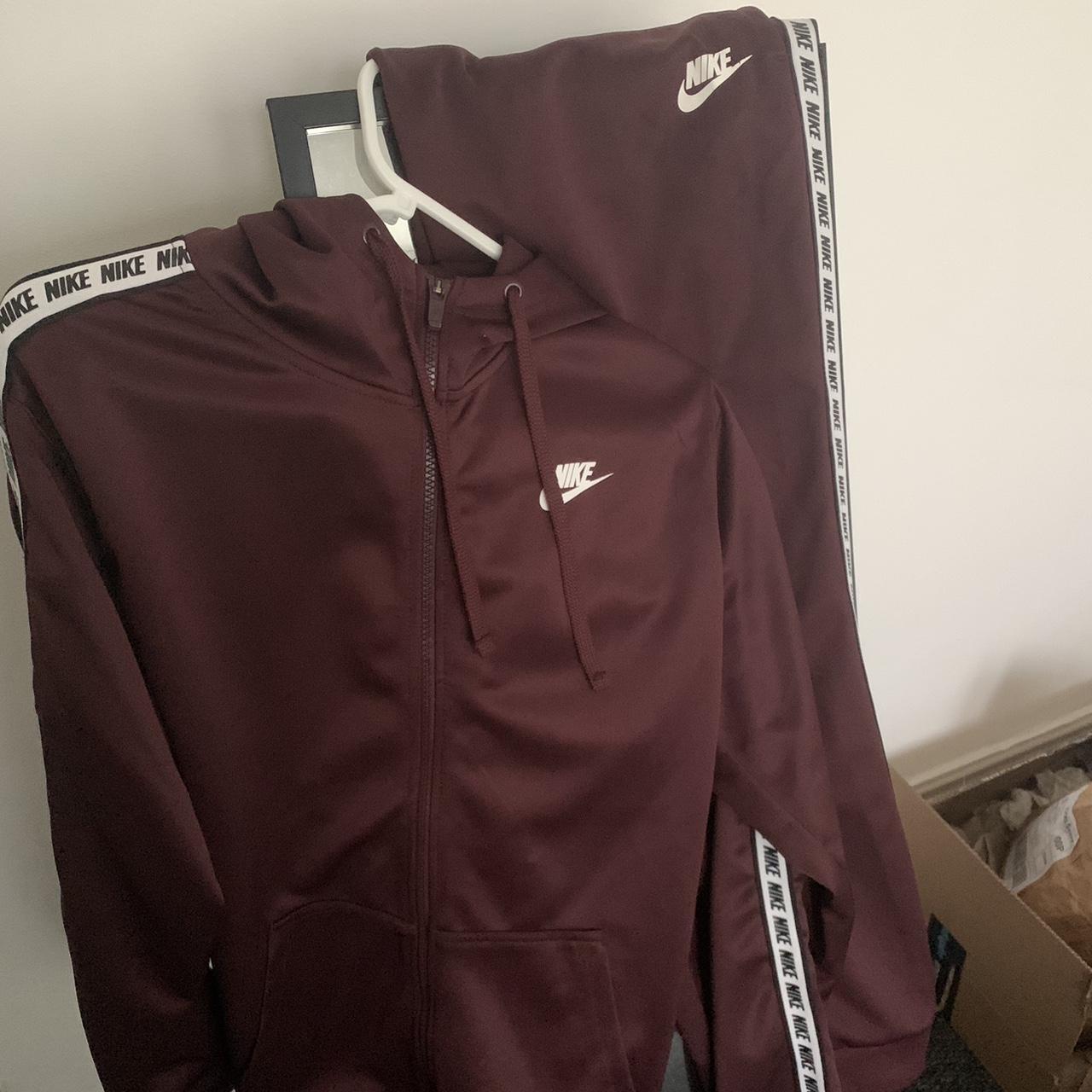 Burgundy Nike tracksuit Size small Very good. Depop