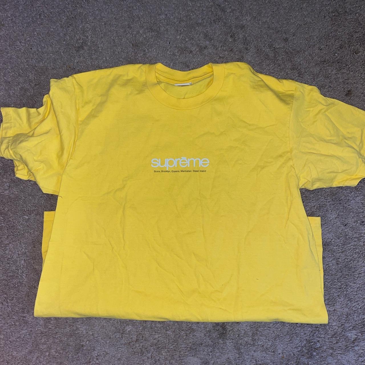 Supreme Men's Yellow and White Tshirt Depop
