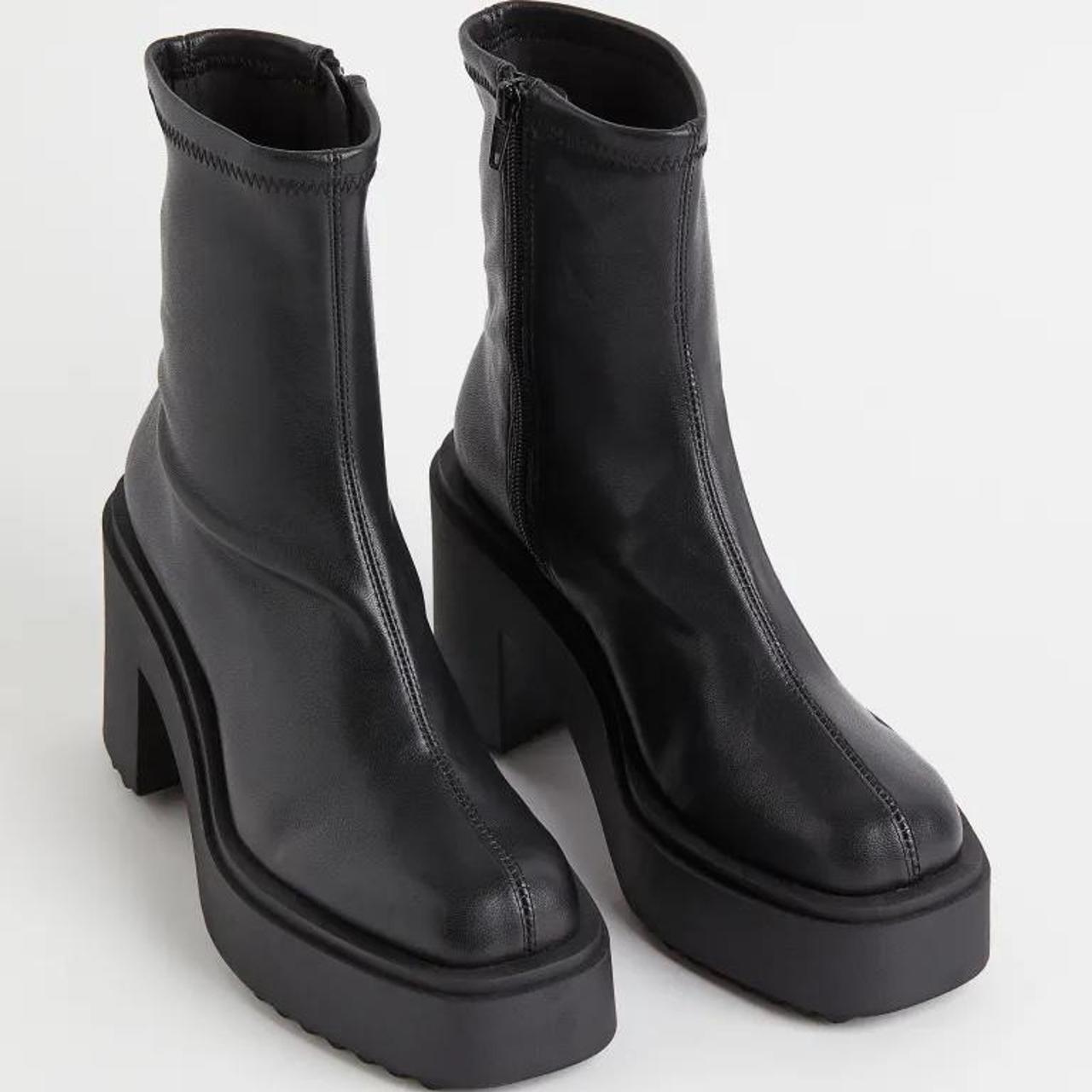 H&M faux leather square toe ankle boots. platform 1... - Depop
