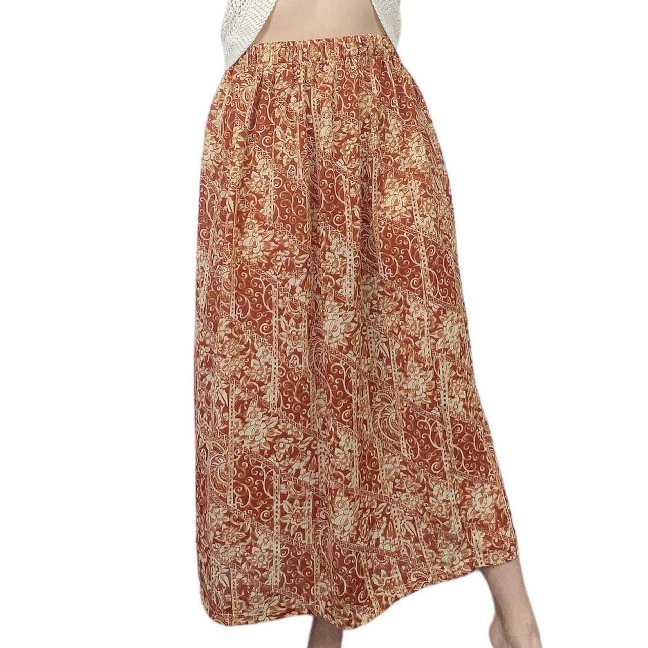 Bohemian Floral Maxi Skirt Orange and cream... - Depop