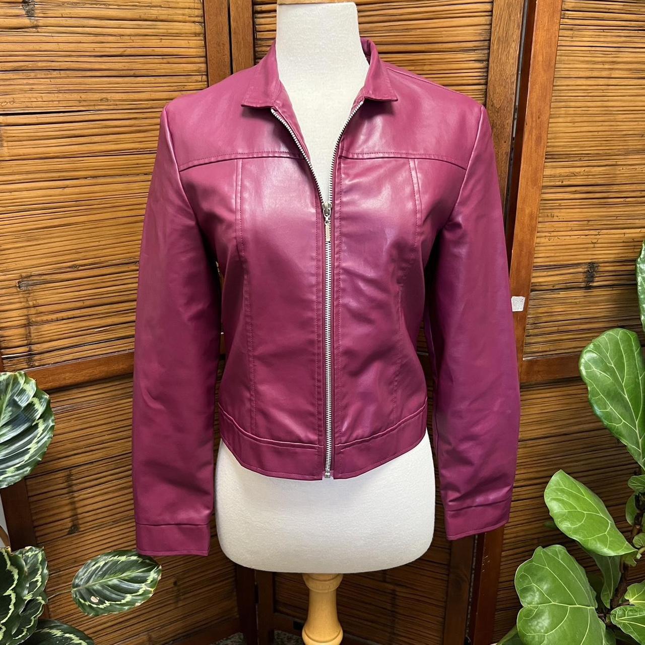 90s Purple Leather Jacket Fuchsia colored long... - Depop