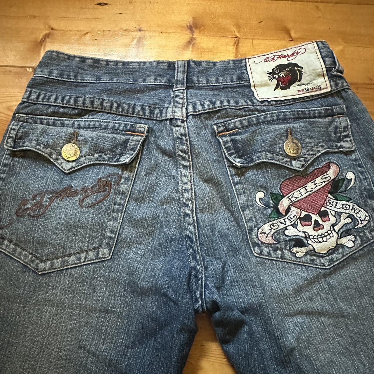 vintage baggy ed hardy jeans!!!! size waist 38 super... - Depop