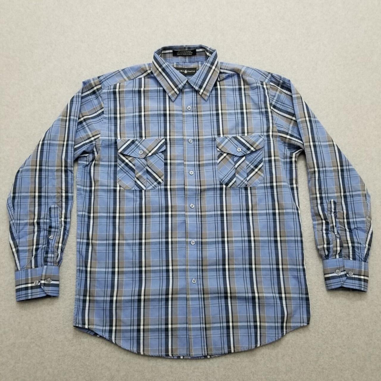 Beverly Hills Polo Club Shirt Mens Medium Blue Plaid... - Depop