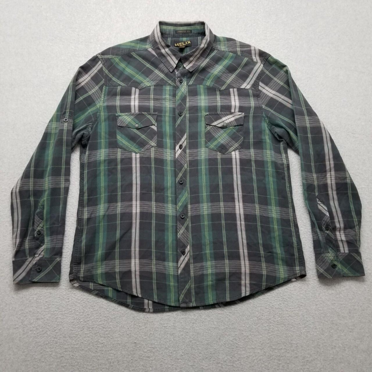 #Helix #Shirt Mens XL Green #Plaid Button Up... - Depop