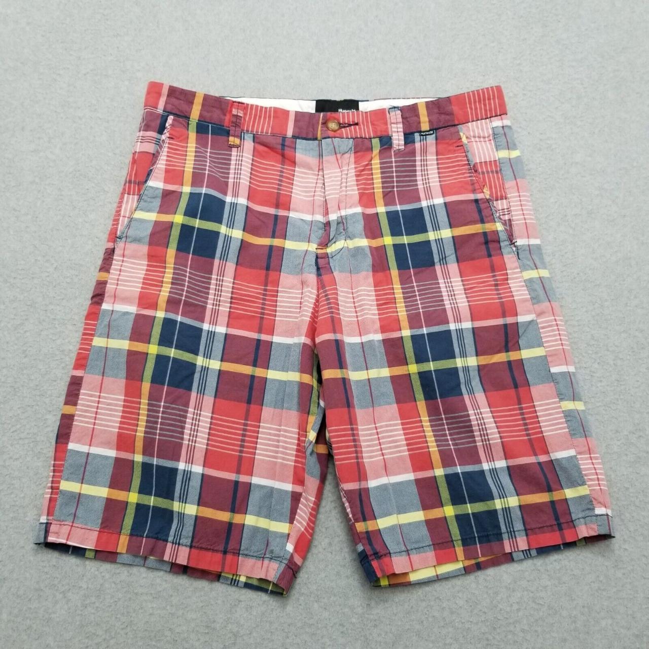 Hurley Shorts Mens 34 Red Plaid Casual Chino... Depop