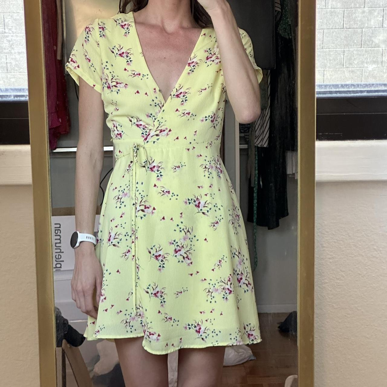 Lush Nordstrom yellow with pink flower wrap dress