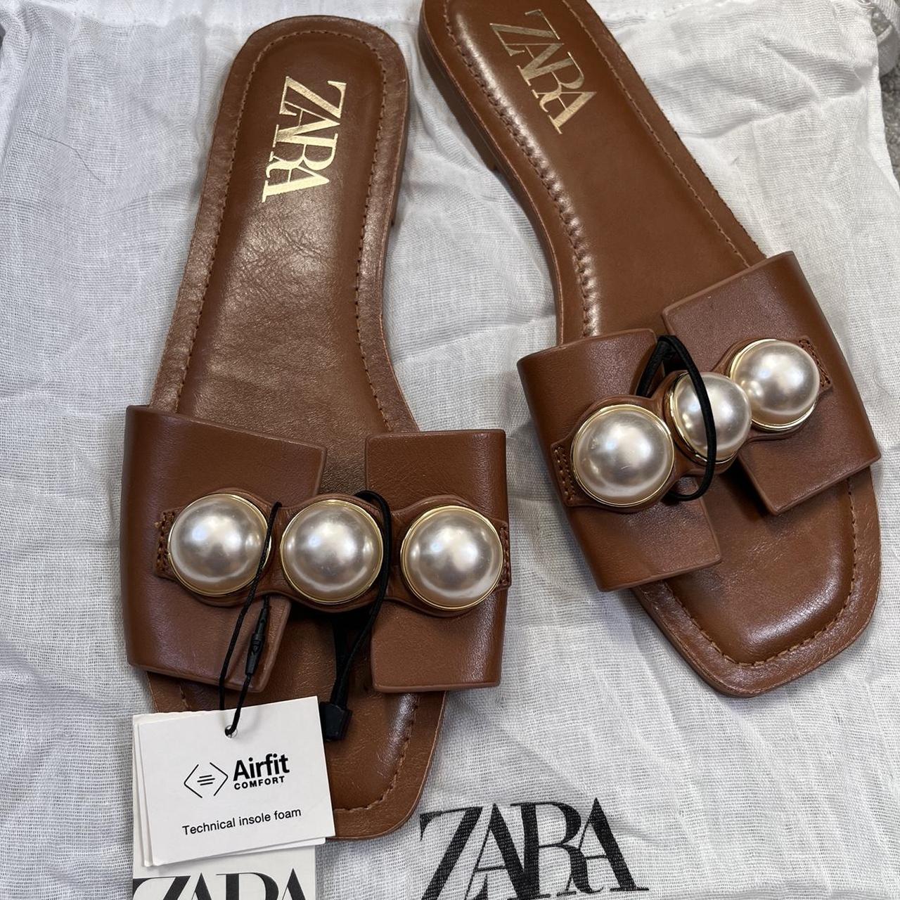 Slide Sandals Pearl Flat Sandals Zara ZARA White Pearl Slides Like New