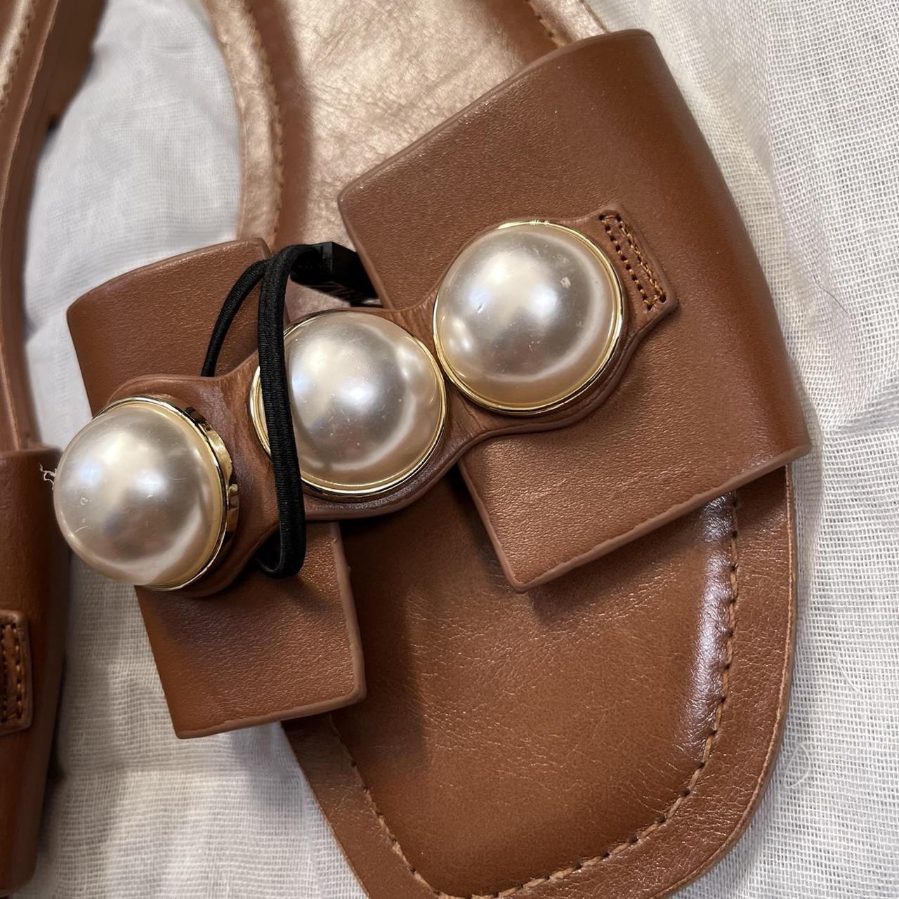 Zara tan leather sandals slides with