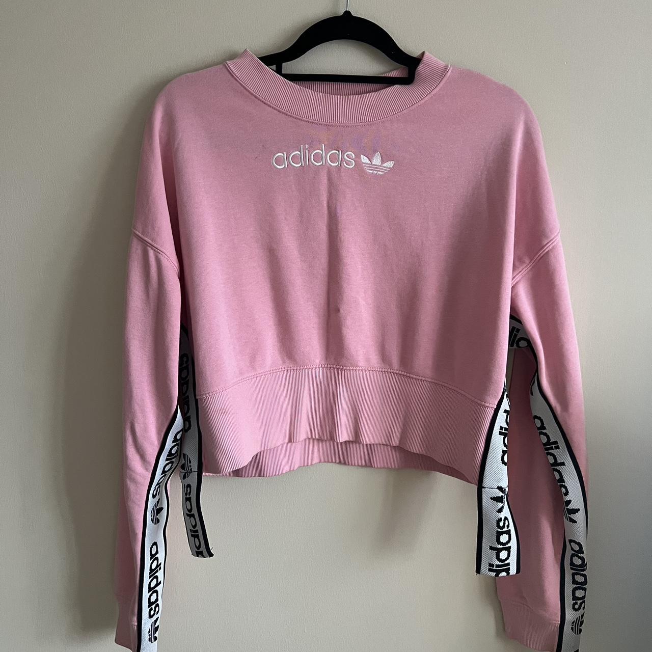 Adidas tape detail bubblegum pink crop crew neck