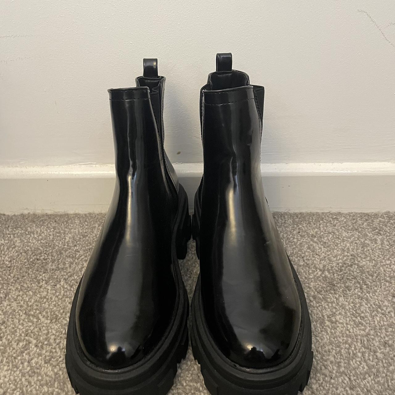 Black patent chelsea boots. Worn once great... - Depop
