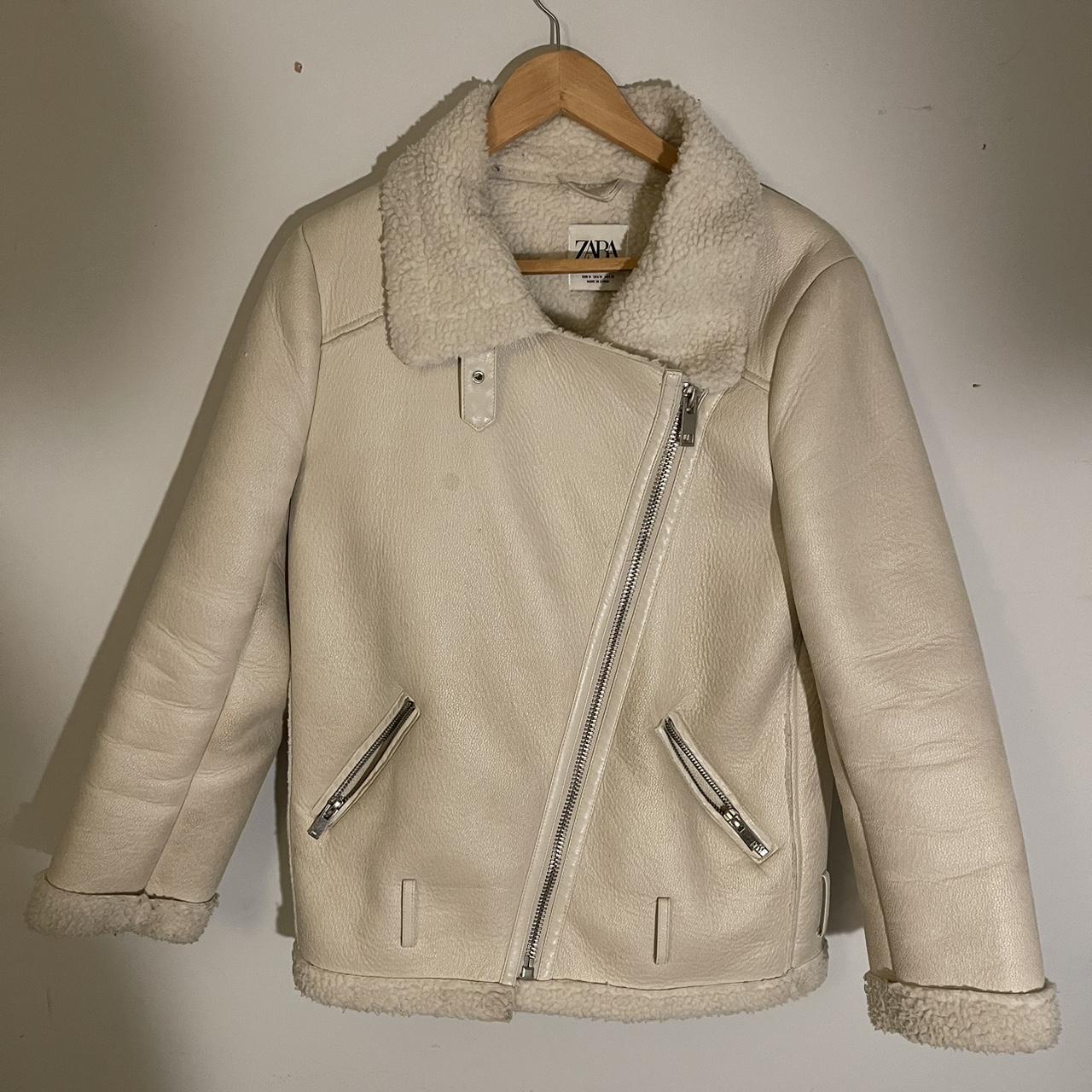 ZARA faux Shearling Biker Jacket 🧥 Cream jacket... - Depop