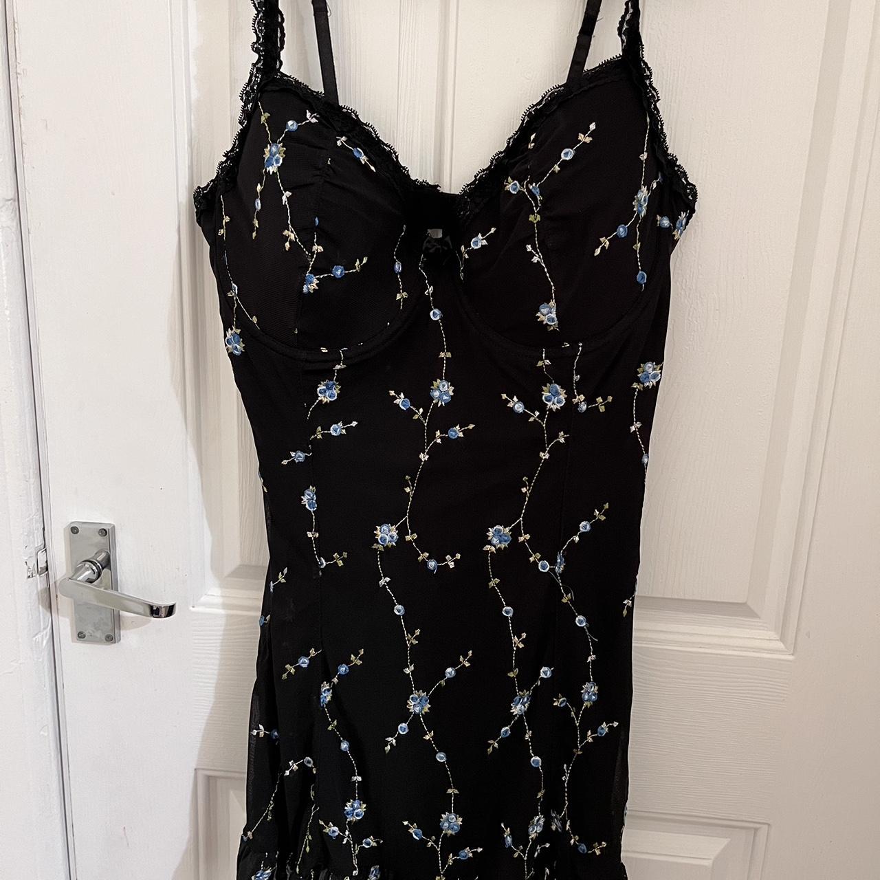 Black embroidered slip dress - floral lace Dolls... - Depop