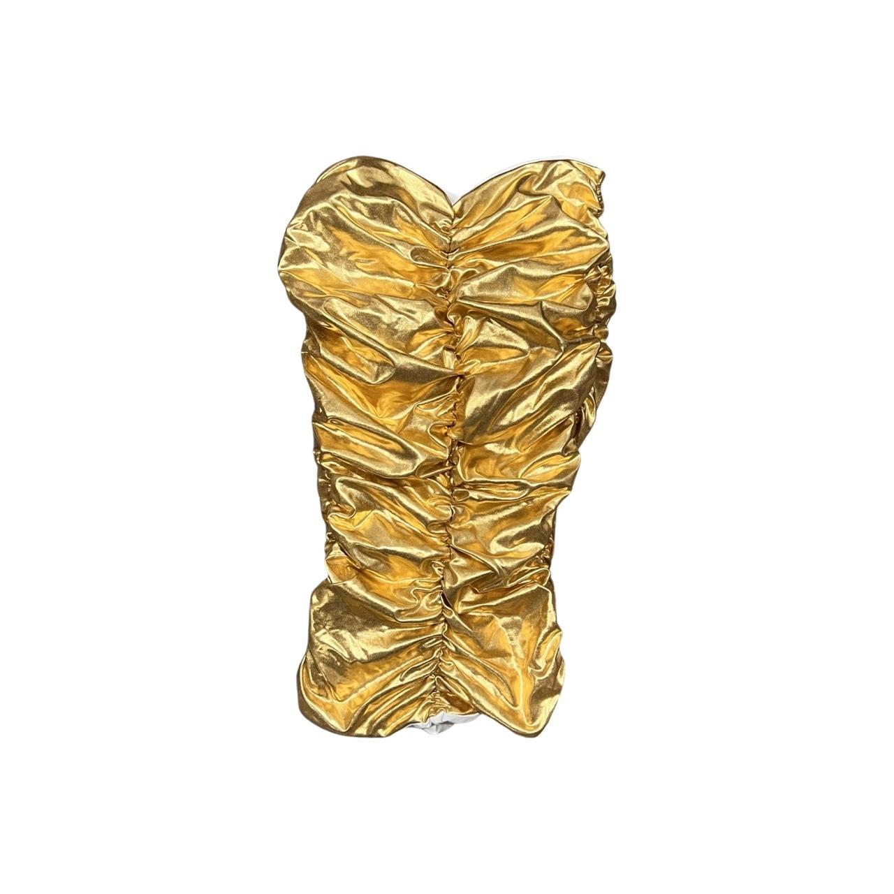 Gold Ruched Dress Brand:#HaloEvangeline Smooth inside - Depop