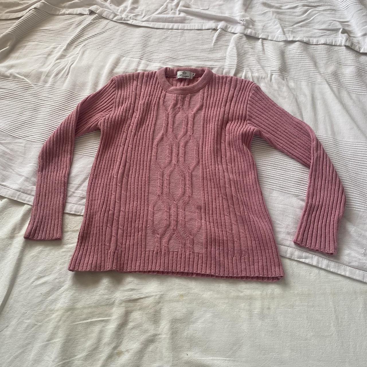 vintage pink knit jumper size uk M, approximately a... - Depop