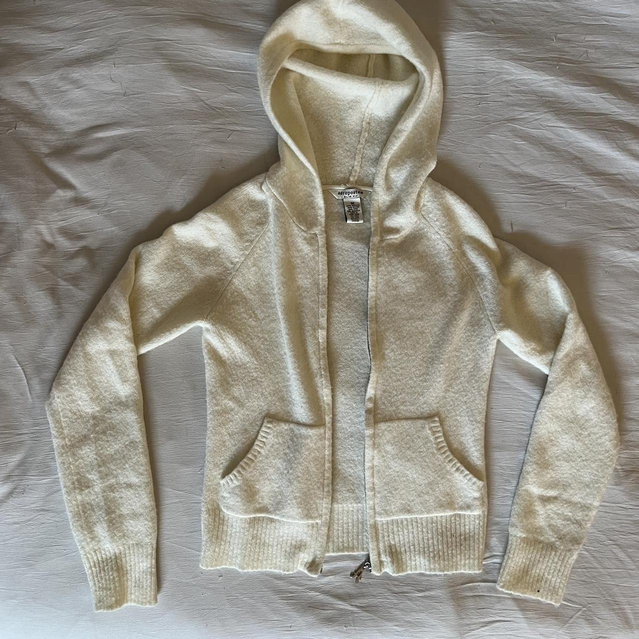 Aeropostale Women's White and Cream Hoodie | Depop